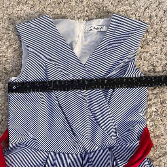 Chetta B Nautical Pinstripe Fit & Flare Dress Red Sash Size 6 - Picture 6 of 10
